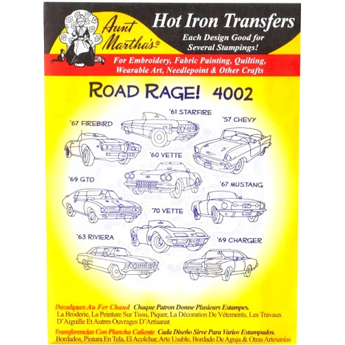 Aunt Martha's Road Rage Classic Cars Aunt Martha's Hot Iron Embroidery Transfer