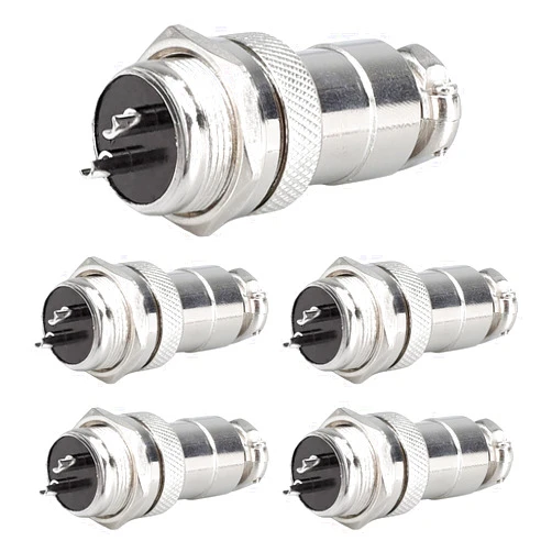 JoWanSome 5Sets GX16 2 Pin Aviation Connector Panel Mount Circular Metal Adapter Male Female Plug Socket 400V 7A (2P)