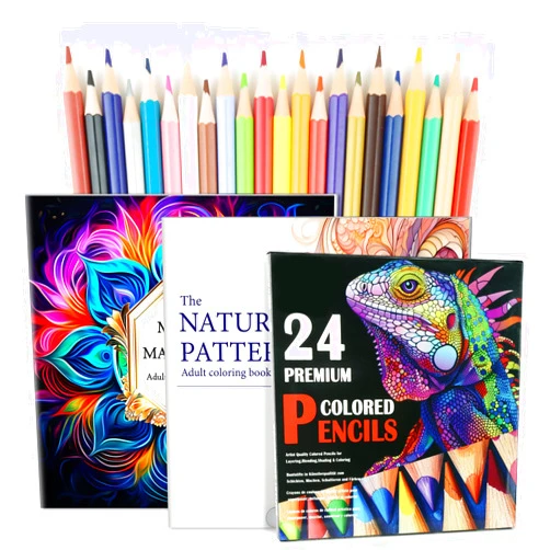CKMOREL 2Pcs Mandala Adult Coloring Books for Women Relaxation with 24 Count Colored Pencils, Mandala Relaxing Coloring Books with Adult Coloring Book Pencils, Gift for Adult to Relax and Anxiety