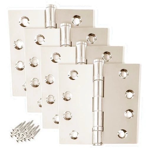 FINSBURY HARDWARE Solid Brass Door Hinge Heavy Duty Ball Bearing Shiny Silver 4x4 Inch - Set of 24 Hinges (Polished Nickel)