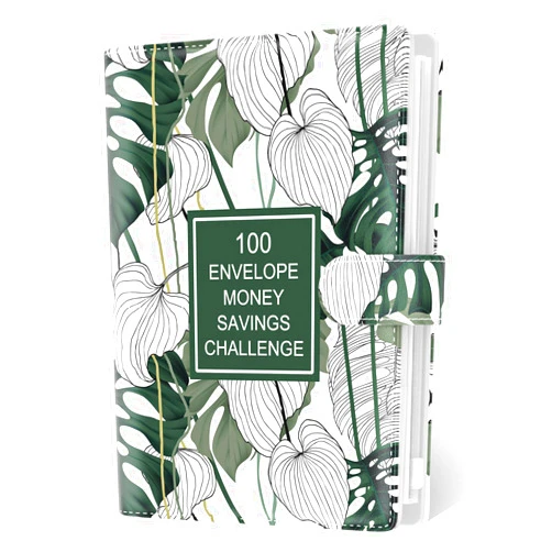 Rnivvi 100 Envelopes Money Saving Challenge Budget Binder, Cute A5 Savings Challenges Book with Cash Envelopes, Boho Envelope Challenge Binder Kit, Budgeting Planner to Save $5,050, Tropical Leaves