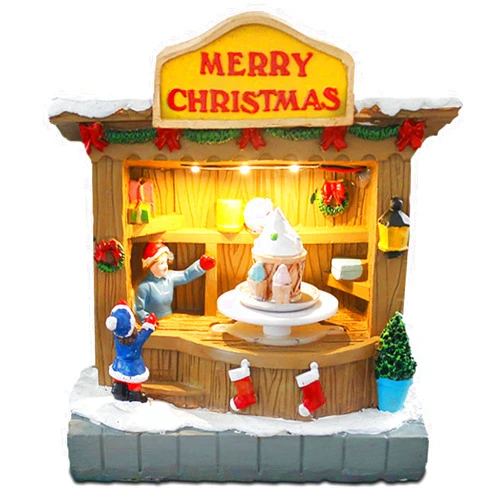 innodept12 Animated Christmas Village Accessories Decor with Music and LED Lights - Bring Festive Cheer to Your Home with Our Icecream Shop, Battery Operated