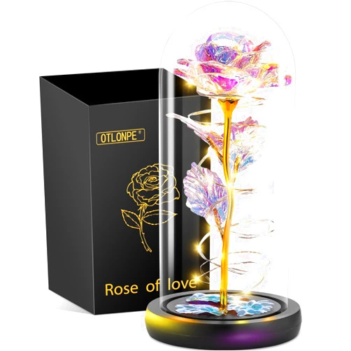 Otlonpe Preserved Forever Mothers Day Flower Gifts for Mom, Glass Light Up Rose Gifts for Women Grandma Girlfriend Wife Sister Her, Valentines Mothers Day Christmas Birthday Womens Gift (Colorful)
