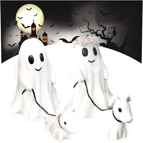 AnsFind Ghost Walking Dog Statue, 2024 New Halloween Ghost Dog Statue, Spooky Home Decor Ghost Walking Dog Figurine, Ghost Walking Ghost Dog on Leash, Ghost Halloween Decorations Indoor