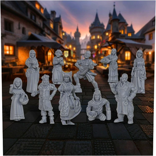 AUSPDICE Market NPC Theme DND Miniatures Set – 10 PCS Resin Figures for Dungeons & Dragons, Tabletop RPG Games, and Fantasy Minis for Dungeon Masters, RPG Players, and Miniature Collectors-AS701
