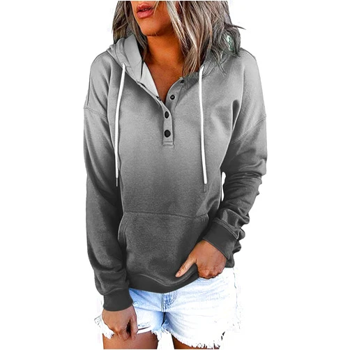 Generic Womens Dressy Tops,Long Sleeve Sweatshirts Drawstring Button Collar Hoodies with Pocket Casual Loose Fall Tops