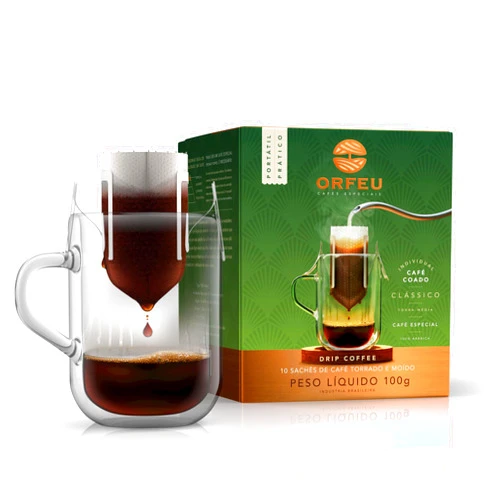 ORFEU - Specialty Coffee Classic - Drip Sachet - Arabica, Medium Roast with Notes of Floral, Fruity & Caramel - Velvety Smooth Body - 10 Units (3.52oz/100g)