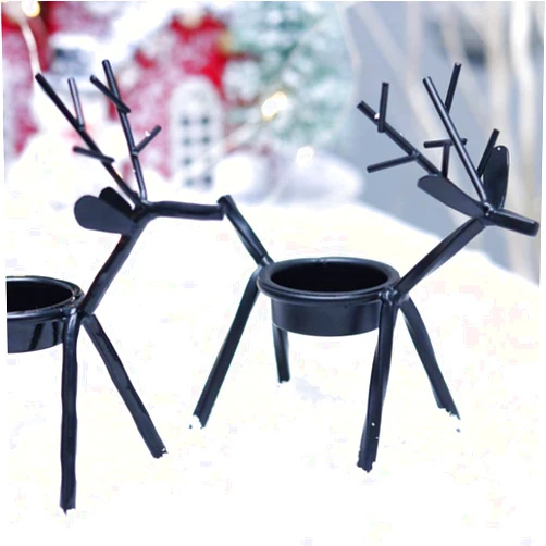 belupai 6pcs Reindeer Tea Light Holders, Christmas Standing Deer Shape Candle Holders Rustic Metal Votive Candle Holders, Decorative Candlestick Holders for Wedding Party Home Decoration (Black)