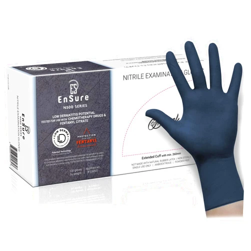 SAF-CARE EnSure Low Derma Gray Black Powder Free Nitrile Exam Gloves, Extended Cuff (100, Large)inch