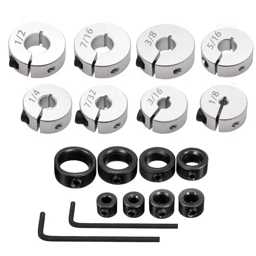 Saipe Drill Bit Stop Collar Split Ring Design Drill Bit Depth Stop Kit Includes 8pcs Imperial Sizes 1/8”- 1/2”and 8pcs Metric Sizes 3mm-16mm with Allen Wrench