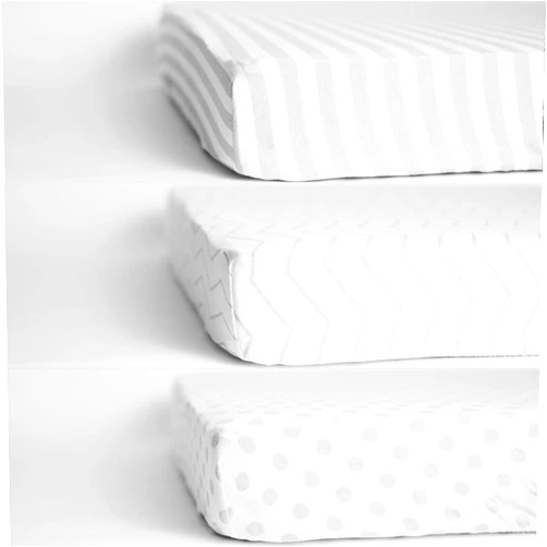 NODNAL CO. 3 Fitted Crib Sheets Gray Set - 100% OEKO-TEX Cotton for Baby Girl/Boy Nursery Bedding - Gender Neutral Chevron, Polka Dot & Stripe - Standard Baby or Toddler Crib Mattress 28”x52”x9” Sheet