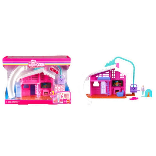 Barbie Mini Land Doll House Sets, Mini Dreamhouse with Surprise 1.5-inch Doll, Furniture & Accessories, Plus Elevator & Pool (Styles May Vary)