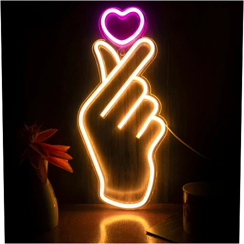 LEBURRY Finger Heart Neon Signs - Heart Thumb South Korean Novelty LED Neon Light for K-pop & K-drama Fans - Korean Saranghae Love Cute Symbol for Wall, Bedroom, Game Room Decor
