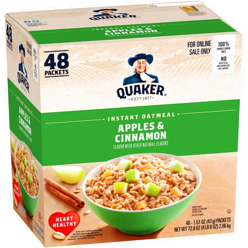Quaker Instant Oatmeal, Apples and Cinnamon, Individual Packets (48 Count of 1.51 oz Packets), 72.48 oz