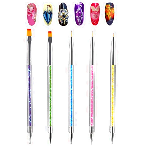 Archua 5pcs Double Ended Nail Art Brushes Point Drill Nail Dotting Drawing Painting Tools Liner for Manicure Nail Art Design Nail Art Pens nail dotting tool