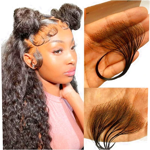 ALI V HD Lace Edges For Baby Hair Invisiable Hairline Natural Black Straight Hair Real Ultra-thin Swiss HD Lace Soft Reuseable Strips Extensions Tiny Knots 2Pcs