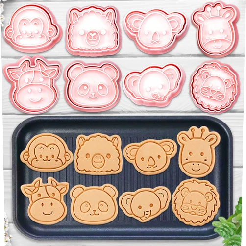 Lutoku 8 Mini Animal Cookie Cutters Set, 3D Raised Design Animal Embossing Stamps, Monkey, Alpaca, Koala, Giraffe, Cow, Panda, Elephant, Lion, Baking Molds (Forest-5)