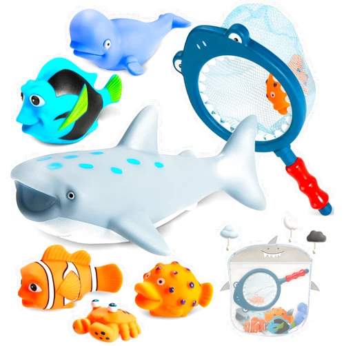 Masagotti No Hole Mold Free Bath Toys for Toddlers 1-3, Water Toys for 6-12 Months Infants with Storage Bag, Baby Shark Toys for Pool, Bathtub, Beach, Shower, Tub, Kids Boys Girls Gifts