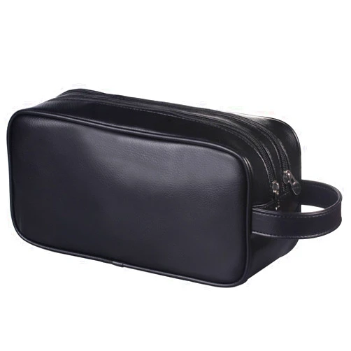 HappyDavid Soft PU Leather Zipped Travel Toiletry Bag Mens Ladies Supply Toiletry Bag Case(Black)