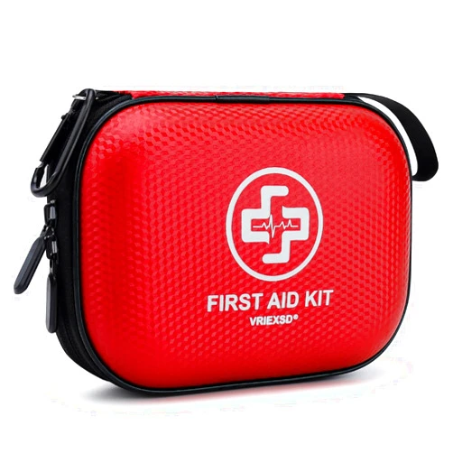Vriexsd Mini First Aid Kit - 150 Piece Small Waterproof Hard Shell Medical Kit for Home, Car, Travel, Camping, Truck, Hiking, Sports, Office, Vehicle & Outdoor Emergencies- Small First Aid Medical Kit (Red)