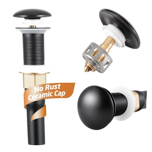 KES Bathroom Sink Drain Strainer No Overflow, Black Pop Up Drain Stopper with Strainer Basket Hair Catcher, (Ceramic Cap and All-Metal Body), Matte Black, S2013D-CB