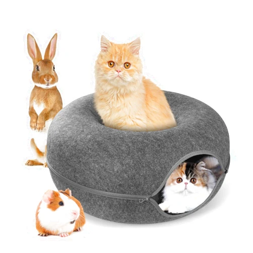 YUNLAN Cat Tunnel Bed, Indoor Cat Cave, Cat Tunnel, Large Cat House, Donut Cat Bed - Perfect for Multi-Cat Households… (Dark gray-20inch)