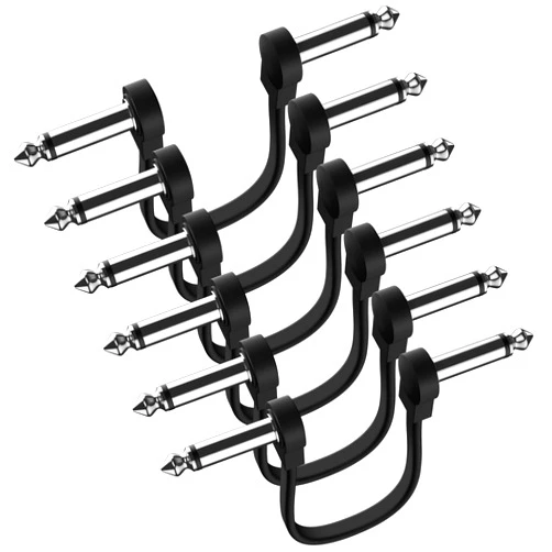 Heams Professional 6 Pack 6 Inch Guitar Patch Cables, Noise Free and Long-Lasting Guitar Pedal Cable, Low Profile Save More Space Pedal Board Cables, Right Angle Flat Patch Cable, Black