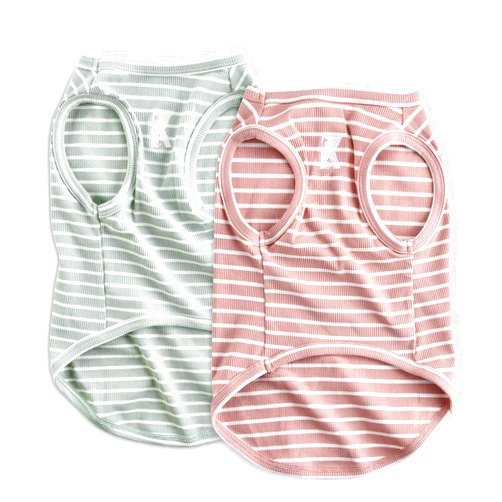 Koneseve Dog Shirt Vest Lightweight Stretchy Dog T-Shirts Soft Cool Shirts Sleeveless Stripe Vests Breathable Clothes for Puppy Kitty Cats Small Medium Large Dogs 2 Pack Pink + Green [ M/Medium ]