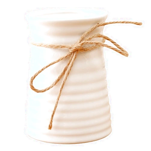 Anding 5.7inches Modern Ribbed Design Small White Ceramic Decorative Tabletop Centerpiece Vase/Flower Pot