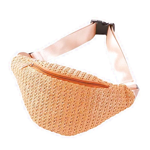 IAMUHI Straw Woven Fanny Pack Cross Chest Shoulder Handbag Purse Handwoven Beach Bag,Khaki