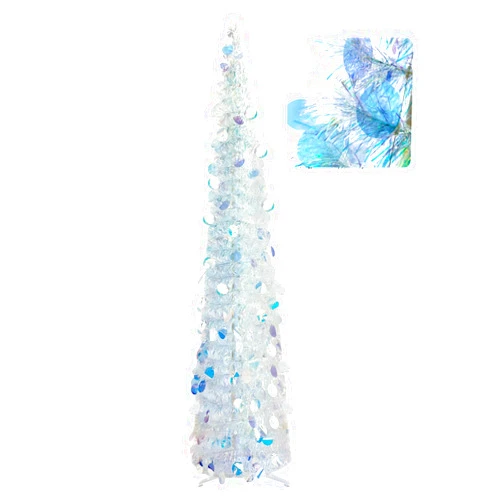 HILIVESVALUE Colorful 5ft Pop Up Christmas Tree, Collapsible Christmas Tree, Super Nice Indoor Sequin Christmas Tree, Pencil Style White Pop Up Christmas Tree for Party