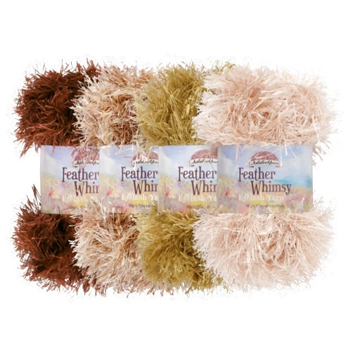 BambooMN JubileeYarn Feather Whimsy Eyelash Yarn - 50g/Skein Fine Polyester Fur - Shades of Brown - 4 Skeins