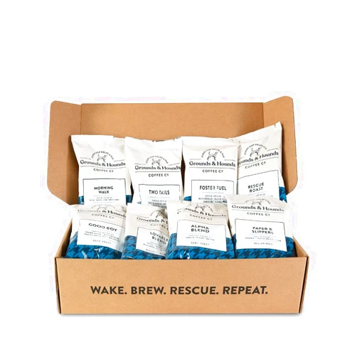 GROUNDS AND HOUNDS COFFEE CO. Grounds & Hounds Eight Coffee Blend Sample Kit - 100% Organic Coffee Grounds Variety Pack, Includes Eight 2.5oz Packs of Our Most Popular Blends