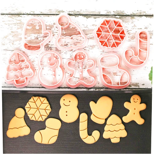 Lutoku 8 Piece Mini Christmas Cookie Cutters, One-touch Molding 3d Raised Cookie Stamps, Mini Gingerbread Man, Snowflake, Snowman, Christmas Tree Baking Molds, Christmas Ornament Cookie Cutter Set(Christmas)
