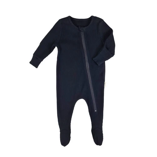 DreamBuy Zip Up Baby Sleepsuits Ribbed Cotton – Footed/Footless Design. Unisex Newborn Clothes to Toddler Onesie (Black, 6-12 Months)