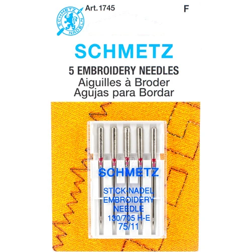 Schmetz Embroidery Machine Needles, Size 11/75, 5/pkg (1745)