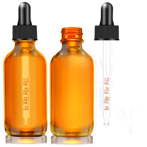 Bumobum Dropper Bottle 2 oz, 2 pack Amber Glass Eye Dropper Bottles with Labels and Funnel, Tincture Bottle with Measured Dropper - Leakproof Essential Oils Bottles