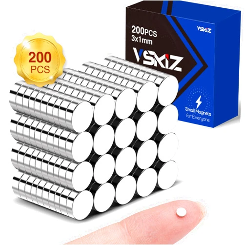 VSKIZ Small Magnets 200Pcs, 3x1mm Tiny Rare Earth Magnets, Round Refrigerator Magnets Miniature Mini Magnets Whiteboard Magnets for Crafts, Mini Button Magnets