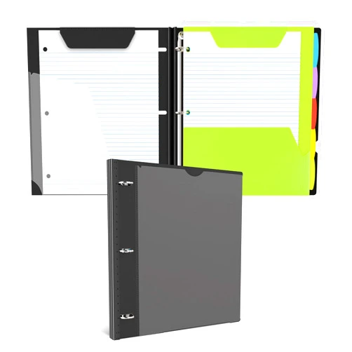 JISUSU All-in-one Telescoping Binder Notebook, Refillable 3 Ring Notebook Binder with Customized Front Cover,1 Plastic Movable Pocket Folder,5 Plastic Subject dividers and 60 Sheets Notepaper - Black