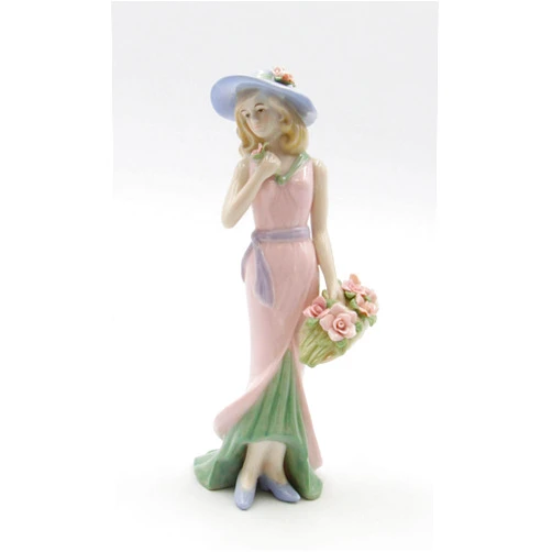 Cosmos Gifts Fine Porcelain Lady with Pink Rose Bouquet Basket Figurine, 7-7/8