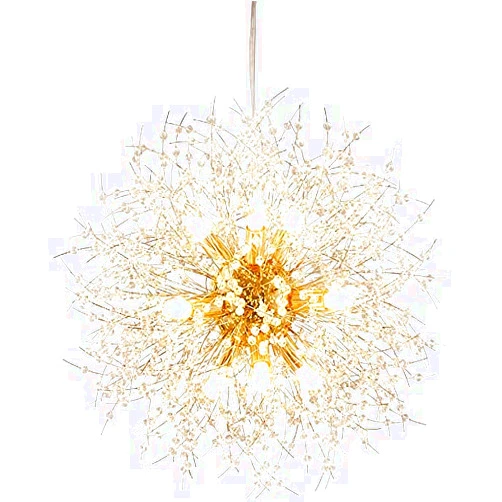 Qamra Modern Gold Crystal Chandeliers, Firework Dandelion Sputnik Chandelier Light Fixture Pendant Lighting for Dining Room, Bedroom, Kitchen, Living Room(9-Light, Gold)