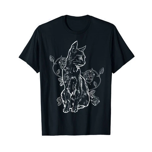 School Of Goth Clothes Teen Girls Ages 10-13 Black Roses Alt Aesthetic Nu Goth Teen Goth Cat T-Shirt