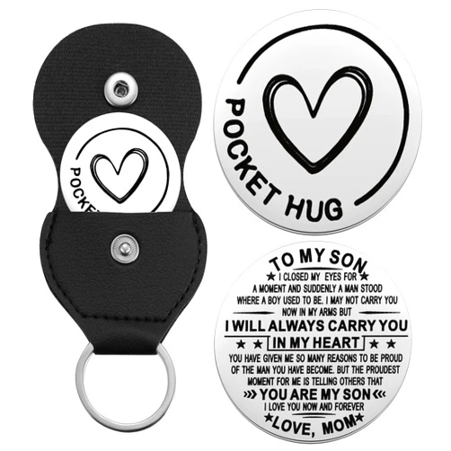 Aesnefe Pocket Hug Token Inspirational Reminder Gifts Mental Health Thinking of You Gift Self Love with PU Leather Keychain
