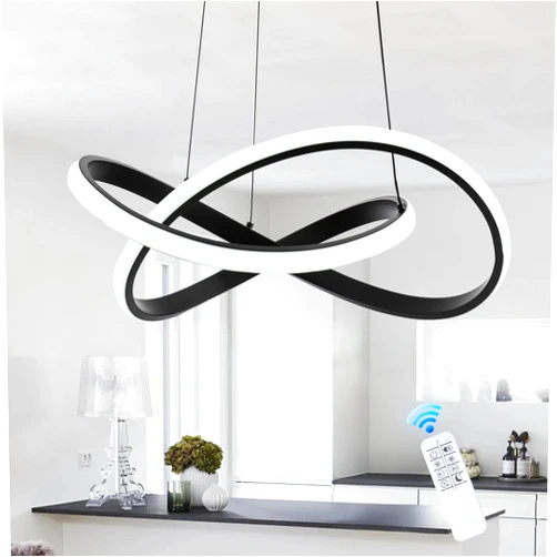 MAYNA Modern Chandelier with Remote Control, 3-Color Dimmable LED Pendant Light Fixtures, Height Adjustable Ring Chandelier for Dining Room,Bedroom,Living Room, Black 19.7 inch