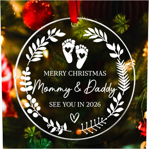 Lallamotion Merry Christmas Mommy & Daddy 2026 Ornament - Expecting Baby Ornament Xmas Gifts - Pregnancy Announcement for Husband, Grandparents, Family, Aunt - Expecting Parents to Be Unique Gifts