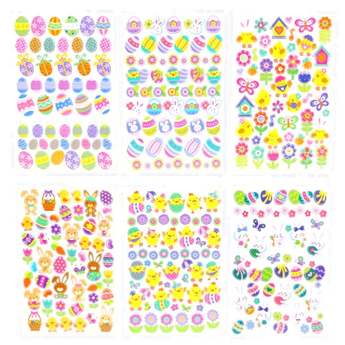 Naler Easter Stickers Sheet Assorted Easter Bunny Stickers for Easter Party Favor DIY Craft Art Making Decoration, 6-Pack, 300+pcs