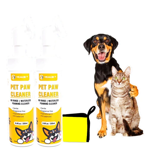 YEALIR Pet Paw Cleaner, No-Rinse, Waterless Dog Shampoo with Enhanced Silicone Scrubber & Microfiber Absorbent Towel, Naturally Formulated to Quickly Clean Up Dogs & Cats' Paws(2 Pack)