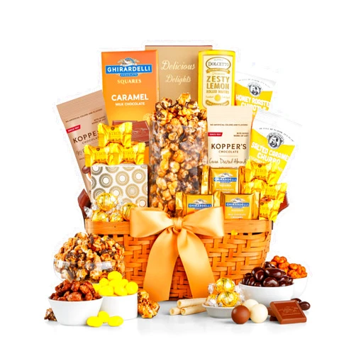 GiftTree As Good As Gold Gourmet Gift Basket - Featuring Decadent Truffles, Chocolate Delights, Lemon Wafers & More Exquisite Delicacies