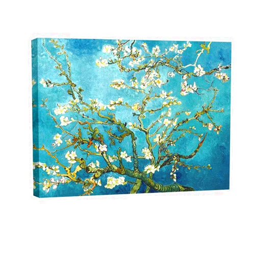 Wieco Art Almond Blossom Modern Framed Floral Giclee Canvas Prints By Van Gogh Famous Oil Paintings Reproduction Flowers Pictures on Canvas Wall Art Ready to Hang for Bedroom Home Decorations