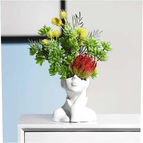 BrownLove XSMXLNKWL Ceramic Face Vase White Flower Vase for Decor, Female Face Vase Art, Modern Decorative Vase Centerpiece for Table, Shelf, Living Room, Office, Bedroom, Small